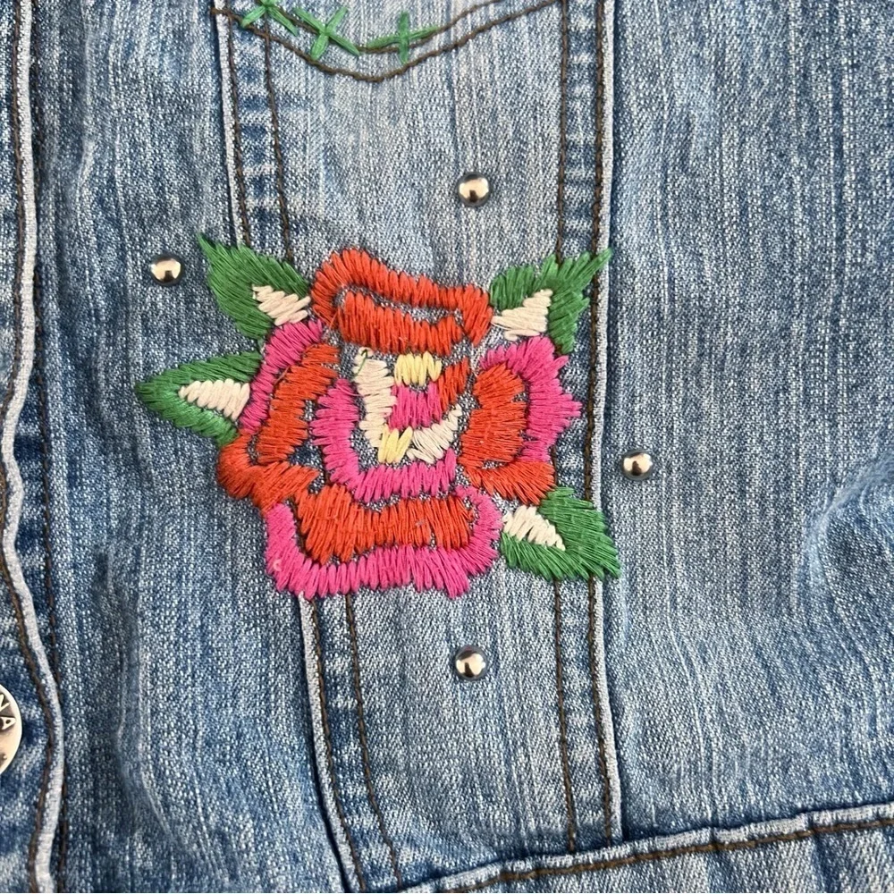 Vintage Y2K Arizona Jean Co Girls Embroidered Jean Jacket Studded Butterfly S